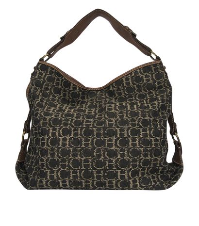 Bolso Al Hombro Tejido CH, 100&euro;, Bolso, Marrón/Negro, Tejido - General, Vista frontal